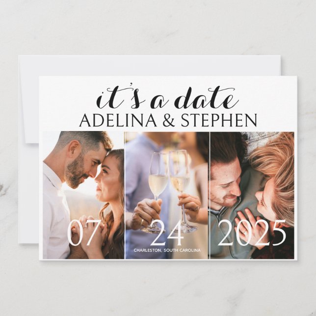 Save The Date Modern Simple Script Trois Galerie de photos QR CO (Devant)