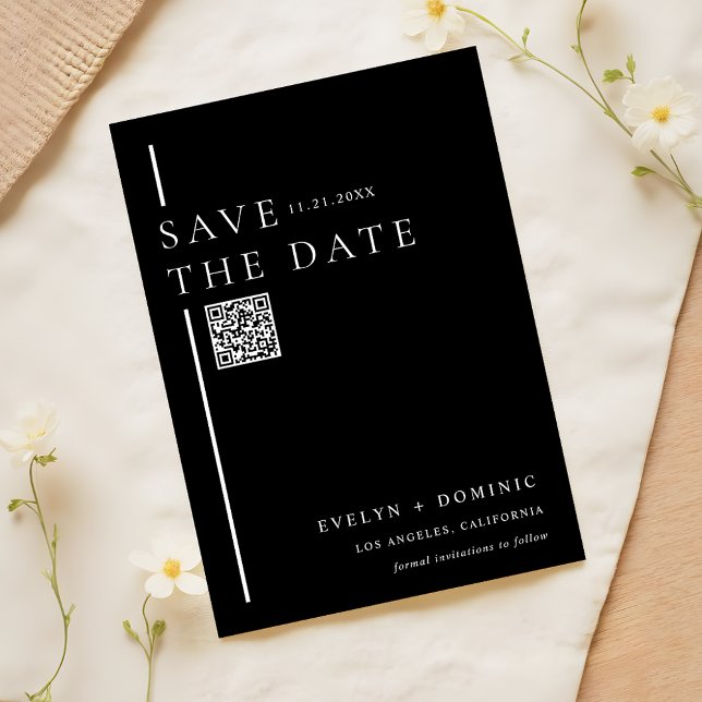 Save The Date Modern Sleek Black QR Code Wedding Website (Créateur téléchargé)