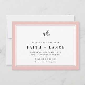 SAVE THE DATE modern sprig cute border blush pink