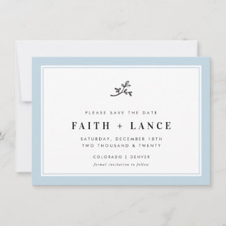 SAVE THE DATE modern sprig simple border baby blue