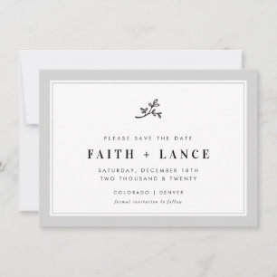 SAVE THE DATE modern sprig simple border soft grey