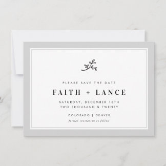 SAVE THE DATE modern sprig simple border soft grey