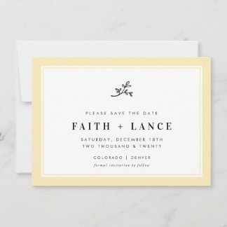 SAVE THE DATE modern sprig simple lemon yellow