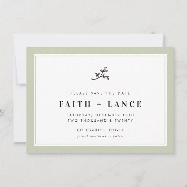 SAVE THE DATE modern sprig simple sage green (Front)