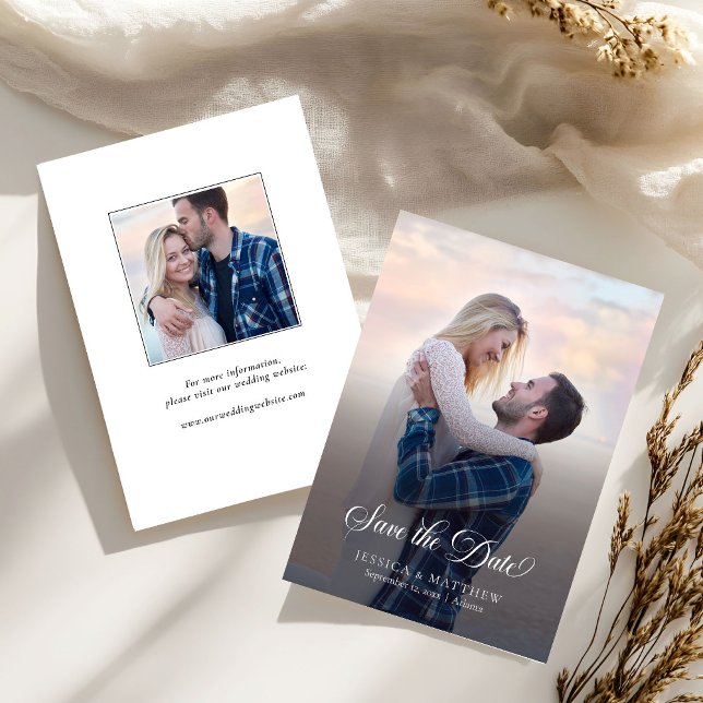 Save The Date Modern Stylish Calligraphy Script Photo Wedding  (Créateur téléchargé)