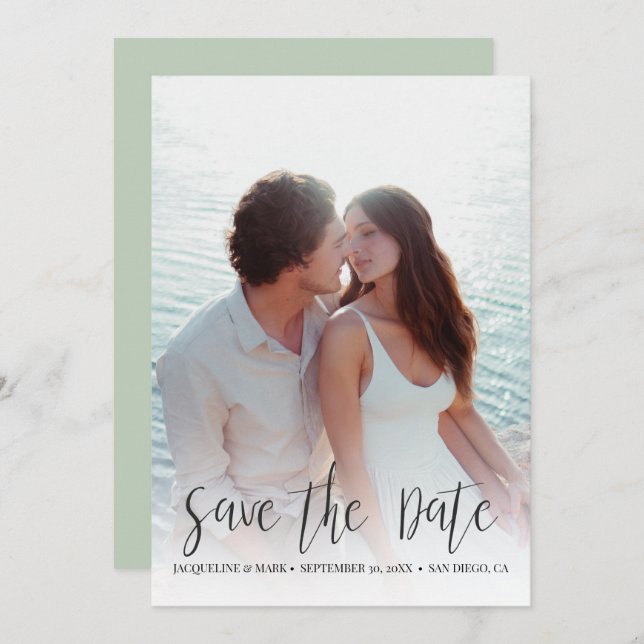 Save the Date Modern Stylish Calligraphy w Photo Invitation (Front/Back)
