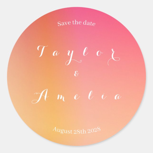 Save the Date Modern Sunset Ombre Classic Round Sticker (Front)