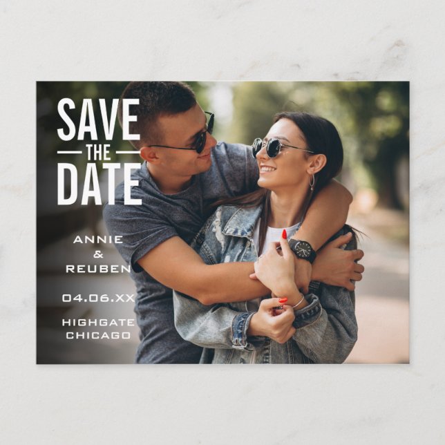 Save the Date Modern Typographic Photo Postcard (Front)