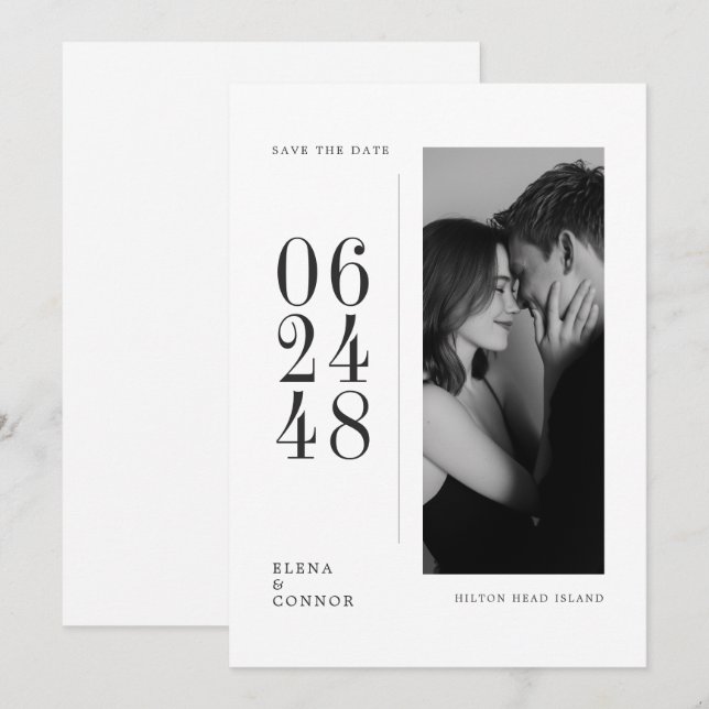 Save The Date Modern Vertical Date Editorial Photo Wedding  (Devant / Derrière)