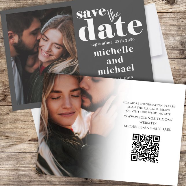 Save the Date Modern Wedding Photo Website (Two photo template featuring QR code for URL link placement)