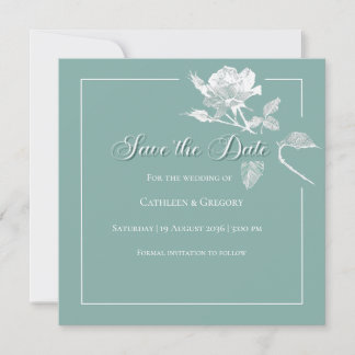 Save The Date Modern White Roses Sage Green Floral Wedding