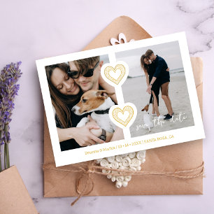 Save The Date Moderne 2 Photos Multi & 2 Coeurs de dentelle Blan