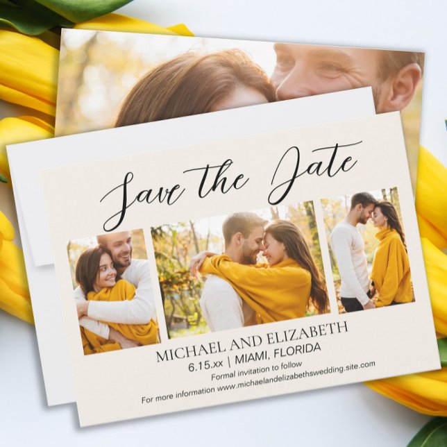 Save The Date Moderne 4 Photo Mariage Date à Sauvegarder    (Wedding Save the Date 4-photo card)