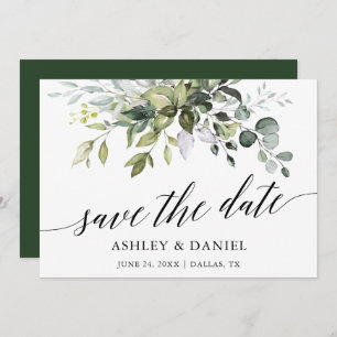 Save The Date Moderne aquarelle vert calligraphie