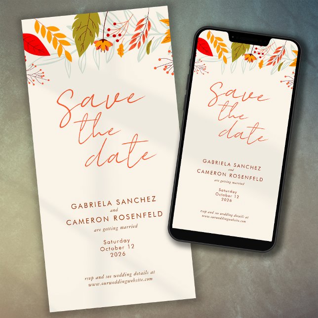 Save The Date Moderne automne brillant Floral Simple Mariage ivo (Créateur téléchargé)