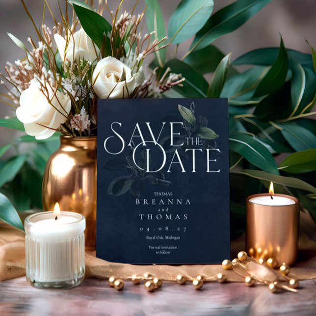 Save The Date Moderne Black Moody Botanical Enregistrer la date (Créateur téléchargé)