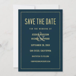 Save The Date Moderne Bleu Profond Élégant Simple Mariage