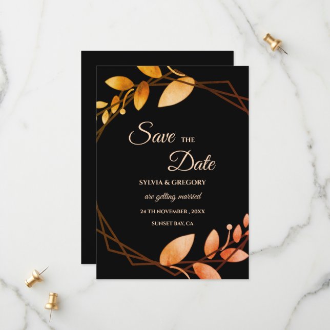 Save The Date Moderne Boho Automne romance sur le thème sombre (Devant/Arrière en situation)