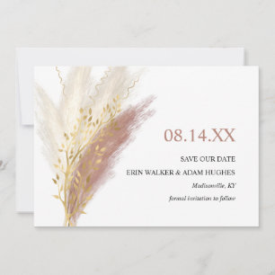 Save The Date Moderne Boho Rose Gold Herbe de Pampas 