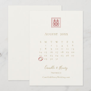 Save The Date Moderne Chic Double Bonheur Mariage d'or ivoire