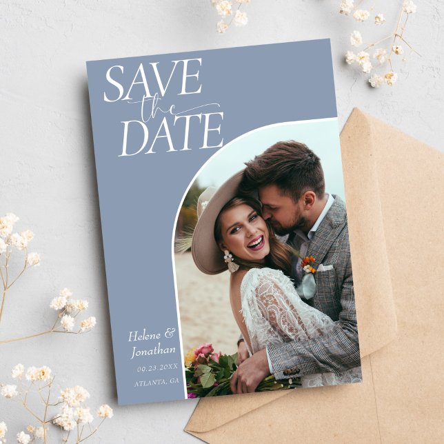 Save The Date Moderne classique élégant Dusty Blue Mariage (Modern Classic Elegant Dusty Blue Wedding Save The Date)