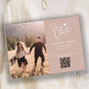 Save The Date Moderne Dusty rose Calligraphie Photo QR Code