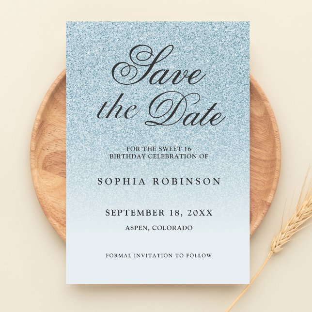 Save The Date Moderne Elégant Bleu Enregistrer la Date Sweet 16 (Créateur téléchargé)