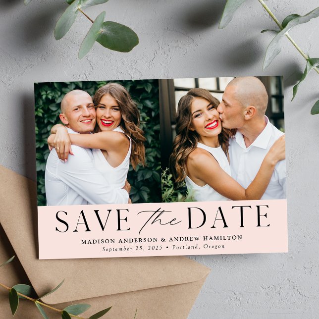 Save The Date Moderne Elegant Blush 2 Photo (Créateur téléchargé)
