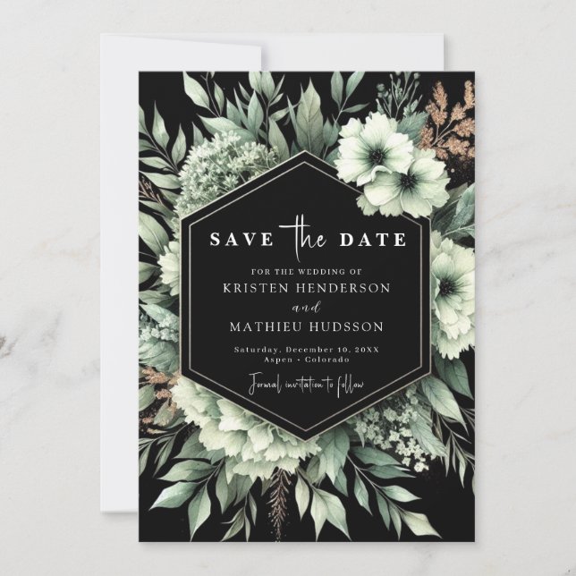 Save The Date Moderne Elégant Botanique Sage Vert Mariage (Devant)