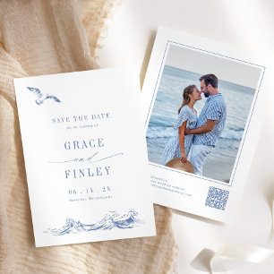 Save The Date Moderne Élégant Chic de la Côte Bleue Photo de Mar