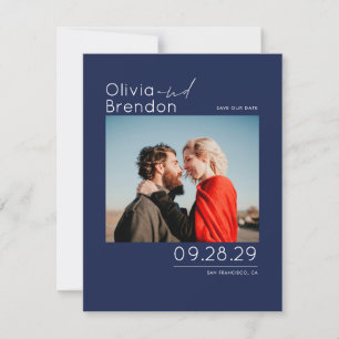 Save The Date Moderne Elegant Navy Bleu Enregistrer la photo Dat