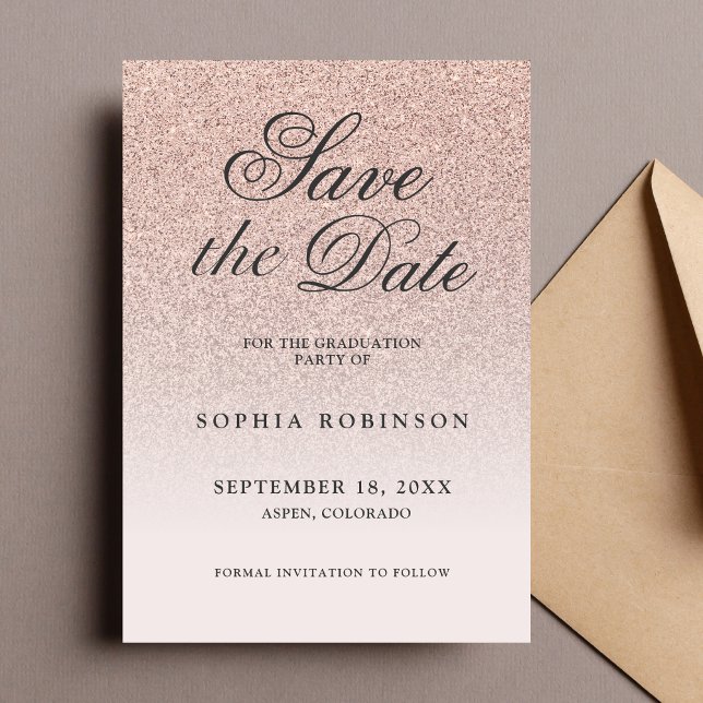 Save The Date Moderne Elegant Rose Gold Enregistrer la date Grad (Créateur téléchargé)