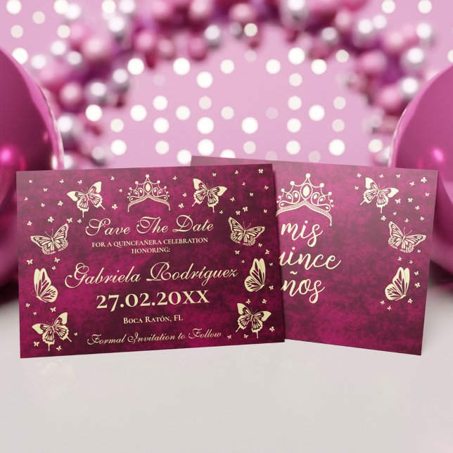 Save The Date Moderne Elégant Rose Or Quinceañera 15 Ans (Modern Elegant Pink Gold 15 Years Old Quinceañera Save The Date)