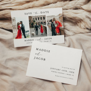 Save The Date Moderne Élégant Script 3 Photo Mariage