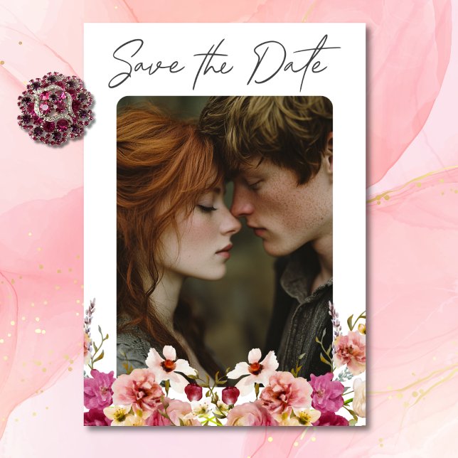 Save The Date Moderne Elégante prairie Meadow Floral Blanc Maria (Modern Elegant Summer Meadow Floral White Wedding Save The Date)