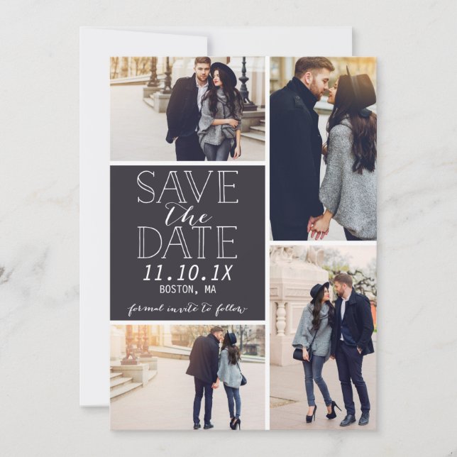 Save The Date Moderne Enregistrer La Date Collage 4-Photo (Devant)