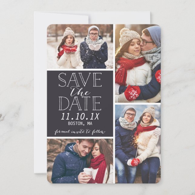 Save The Date Moderne Enregistrer La Date Collage 4-Photo (Devant)