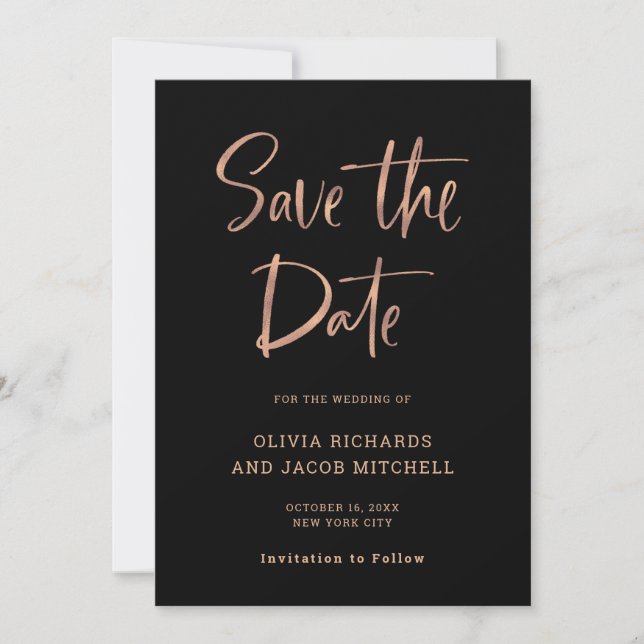 Save The Date Moderne et élégant | Rose Gold et Mariage noir (Devant)