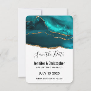 Save The Date Moderne et élégant Turquoise Or & Blanc Agate Mari