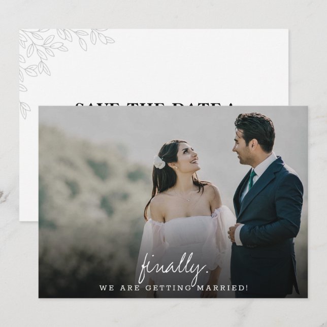 Save The Date Moderne et simple Finalement calligraphie plat (Devant / Derrière)