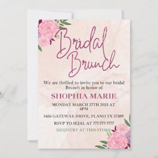 Save The Date Moderne floral rose poudré aquarelle brunch de mar