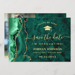 Save The Date Moderne Golden Emerald Marble Graduation QR code