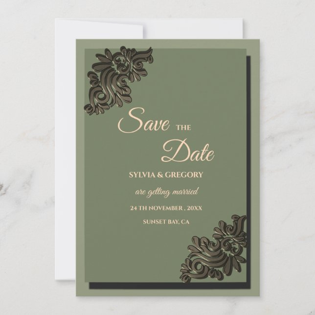 Save The Date Moderne Luxe ton Terre Sage Vert & Or Classic (Devant)