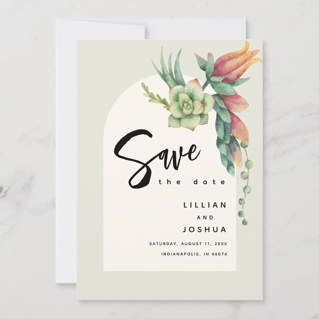Save The Date Moderne Mariage Écru Botanique Floral Succulent (Créateur téléchargé)