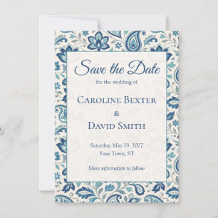 Save The Date Moderne mariage floral paisley bleu vert