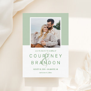 Save The Date Moderne Mariage Photo avec Bloc de Couleur Vert Sa