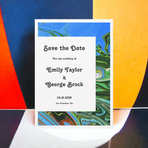 Save The Date Moderne minimal bleu vert Abstrait Artiste Mariage