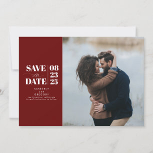 Save The Date Moderne minimal Bourgogne rouge Enregistrer la pho