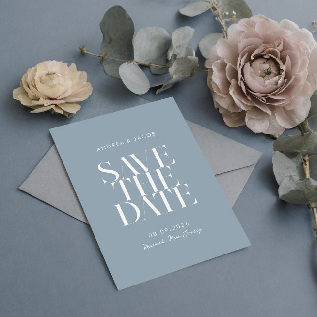 Save The Date Moderne minimaliste Dusty Bleu Chic Mariage (Créateur téléchargé)