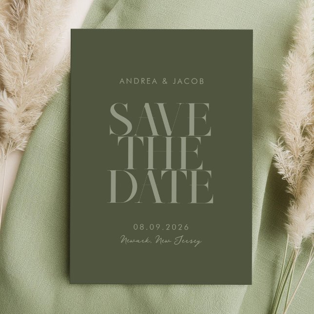 Save The Date Moderne minimaliste Moss Green Chic Mariage (Créateur téléchargé)